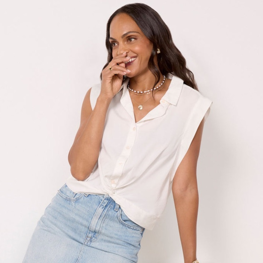 Evereve Rachel Tencel White Button Up Blouse | Small | New without tags
